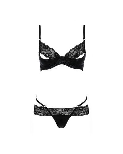 Комплект белья Passion Exclusive NORTH SET XXL/XXXL, black, лиф и трусики с элементами под латекс - Фото №5