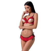 Комплект белья Passion Exclusive CHERRY SET OpenBra S/M, red, открытый лиф, трусики-юбочка