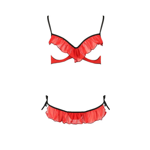 Комплект белья Passion Exclusive CHERRY SET OpenBra S/M, red, открытый лиф, трусики-юбочка