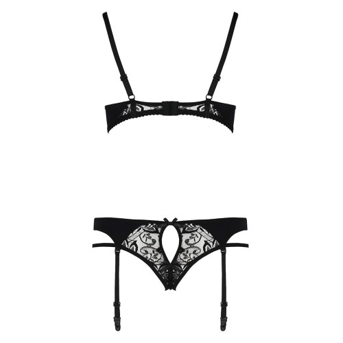 Комплект белья Passion PAULINE SET L/XL, black, стрэпы, лиф, стринги и пояс для чулок