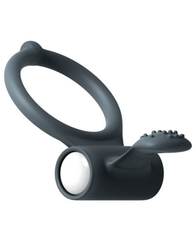 Эрекционное кольцо Dorcel Power Clit Black V2 с вибрацией, с язычком со щеточкой - Фото №1