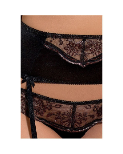 Комплект білизни Passion Exclusive BRIDA SET OpenBra S/M, black, трусики-танга, пояс, відкритий ліф - Фото №3
