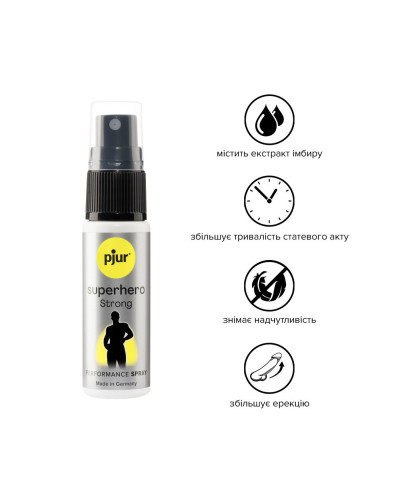 Пролонгирующий спрей pjur Superhero Strong Spray 20 ml, с экстрактом имбиря, впитывается в кожу - Фото №2
