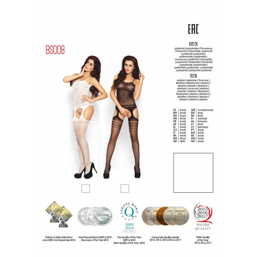 Бодистокинг Passion BS008 white, комбинезон, имитация чулок и пояса