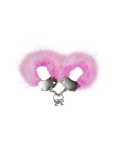 Наручники металеві Adrien Lastic Handcuffs Pink з рожевою пухнастою обробкою - Фото №1