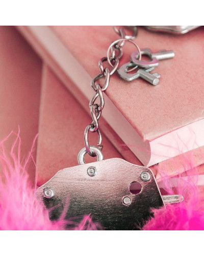 Наручники металеві Adrien Lastic Handcuffs Pink з рожевою пухнастою обробкою - Фото №2
