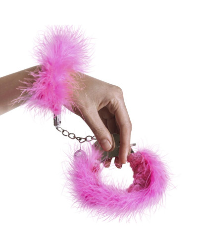 Наручники металеві Adrien Lastic Handcuffs Pink з рожевою пухнастою обробкою - Фото №3