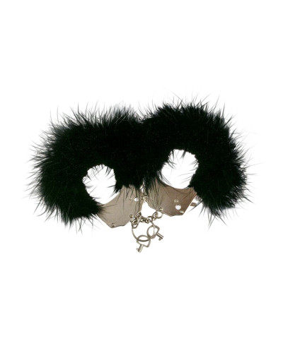 Наручники металеві Adrien Lastic Handcuffs Black з чорною пухнастою обробкою - Фото №1