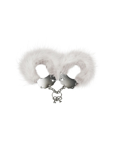 Наручники металеві Adrien Lastic Handcuffs White з білою пухнастою обробкою - Фото №1