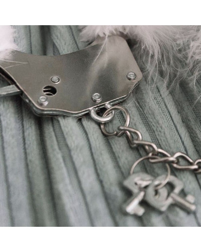Наручники металеві Adrien Lastic Handcuffs White з білою пухнастою обробкою - Фото №2