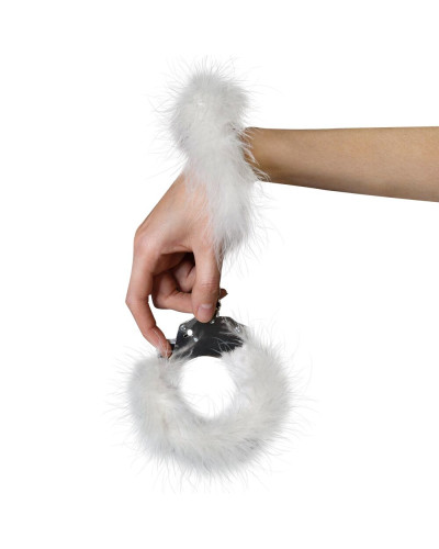 Наручники металеві Adrien Lastic Handcuffs White з білою пухнастою обробкою - Фото №3