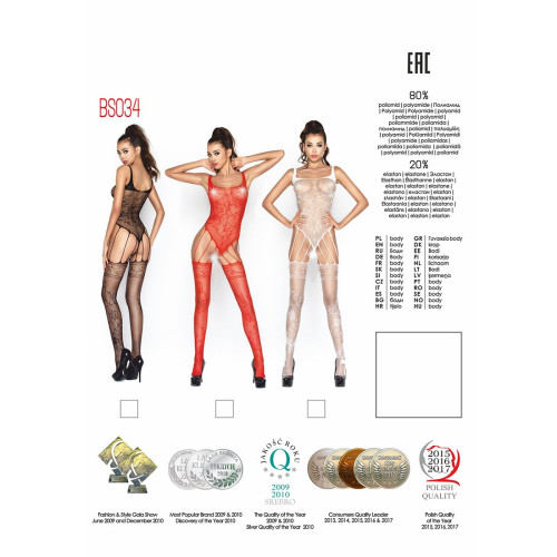 Бодістокінг Passion BS034 black, комбінезон, імітація боді і панчіх