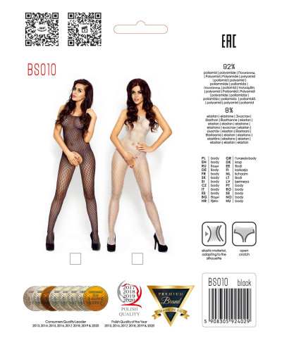 Бодістокінг Passion BS010 black, комбінезон, дрібна сіточка - Фото №5