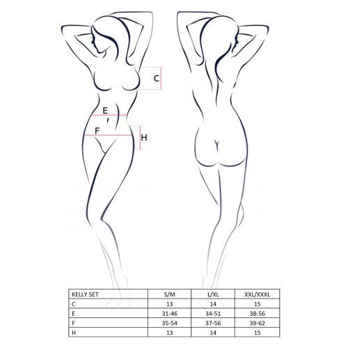 Комплект белья Passion KELLY SET L/XL, black, лиф, трусики, пояс для чулок