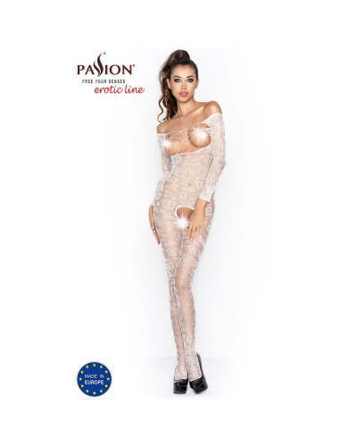 Бодистокинг Passion BS031 white, комбинезон с открытой грудью - Фото №2
