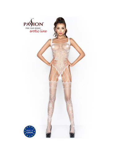 Бодістокінг Passion BS034 white, комбінезон, імітація боді і панчіх - Фото №2