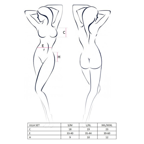 Комплект белья Passion ULLA SET XXL/XXXL, black, полупрозрачный лиф, трусики, пояс