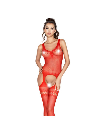 Бодистокинг Passion BS038 red, комбинезон, имитация чулок и пояса - Фото №1