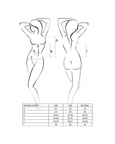 Корсет-сорочка з пажами Passion PALOMA CORSET L/XL, white, трусики, напівпрозорий - Фото №3