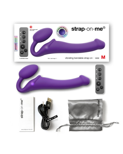 Безремневой страпон с вибрацией Strap-On-Me Vibrating Violet M диаметр 3,3см, пульт ДУ, регулируемый - Фото №6