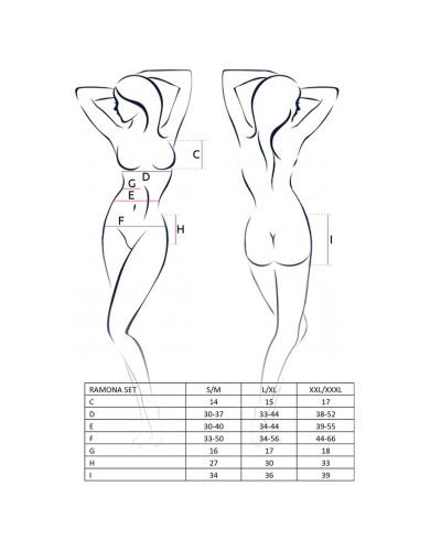 Комплект белья Passion RAMONA SET L/XL, black лиф, стринги, широкий пояс с оборкой - Фото №5