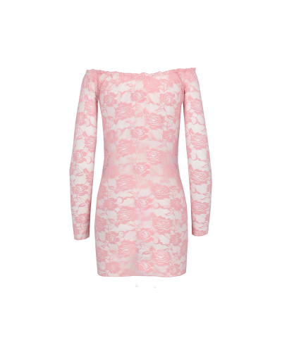 Прозора сорочка з довгим рукавом Passion YOLANDA CHEMISE L/XL, pink, трусики - Фото №4