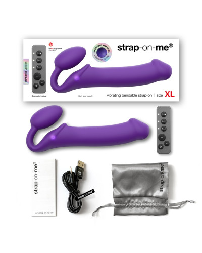 Безремневой страпон с вибрацией Strap-On-Me Vibrating Violet XL, диам. 4,5см, пульт ДУ, регулируемый - Фото №6