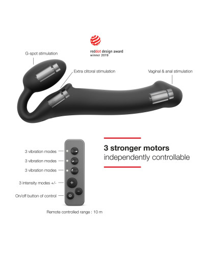 Безремінний страпон з вібрацією Strap-On-Me Vibrating Black L, діаметр 3,7см, пульт ДК, регульований - Фото №2
