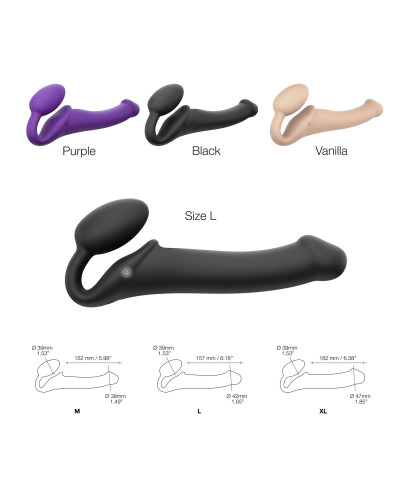 Безремінний страпон з вібрацією Strap-On-Me Vibrating Black L, діаметр 3,7см, пульт ДК, регульований - Фото №4