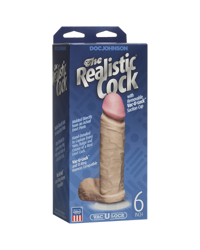 Фаллоимитатор Doc Johnson The Realistic Cock 6 inch White - PVC, Vack-U-Lock, диаметр 4,3см - Фото №3