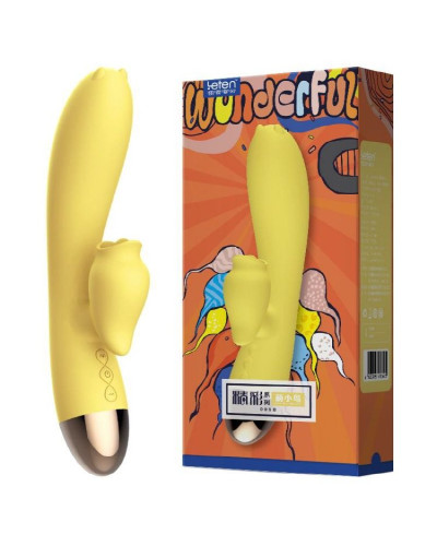 Вібратор-кролик з підігрівом і пустотливим язичком для клітора Leten Wonderful Yellow - Фото №2
