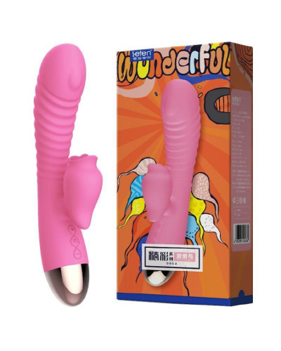 Вібратор-кролик з підігрівом і пустотливим язичком для клітора Leten Wonderful Pink - Фото №2