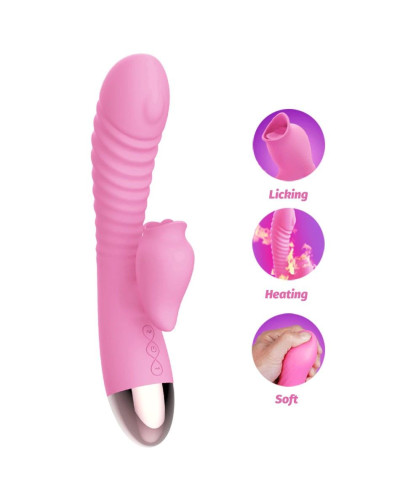 Вібратор-кролик з підігрівом і пустотливим язичком для клітора Leten Wonderful Pink - Фото №3
