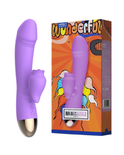 Вибратор-кролик с подогревом и шаловливым язычком для клитора Leten Wonderful Purple - Фото №2