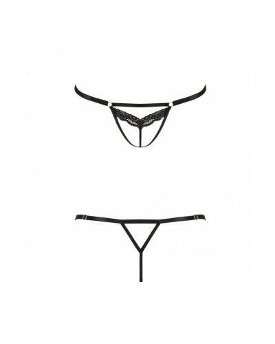Откровенные трусики-стрепы с кружевом Passion Exclusive SOLON THONG S/M, black - Фото №5