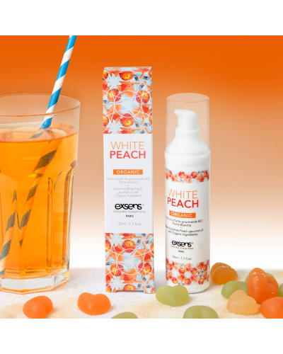 Массажное масло EXSENS Organic White Peach 50 мл разогревающее, без сахара, без парабенов, съедобное - Фото №4