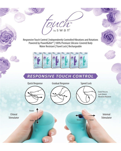 Вібратор-кролик з сенсорним управлінням і ротацією Touch by SWAN - Duo Teal, глибока вібрація - Фото №7