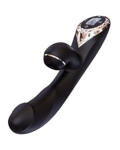 Вакуумний вібратор-кролик з підігрівом KISTOY A-King Pro Black, з LED-екраном - Фото №1