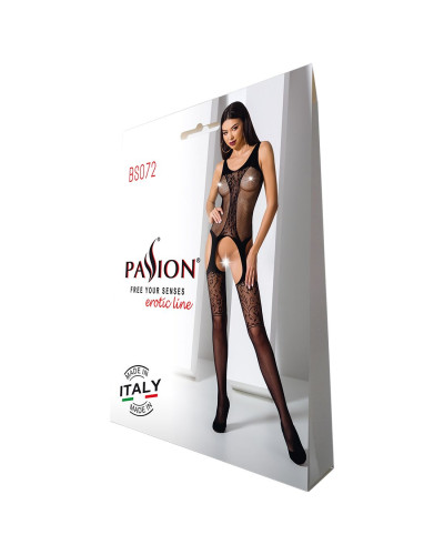 Бодистокинг с имитацией чулок и ажурной вставкой Passion BS072 black - Фото №7