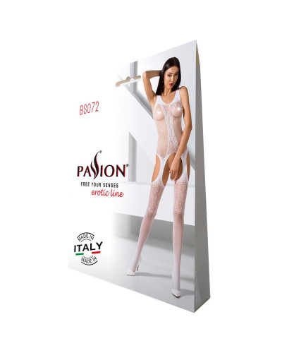 Бодистокинг с имитацией чулок и ажурной вставкой Passion BS072 white - Фото №5