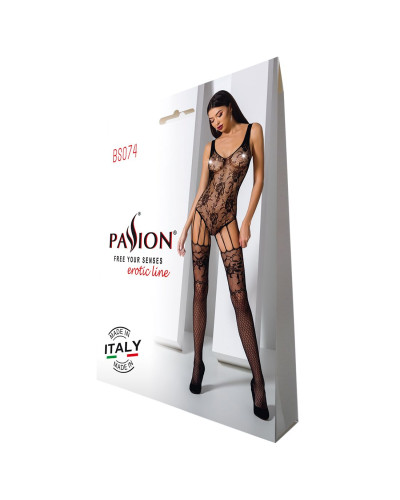 Ажурный бодистокинг с имитацией чулок Passion BS074 black - Фото №6
