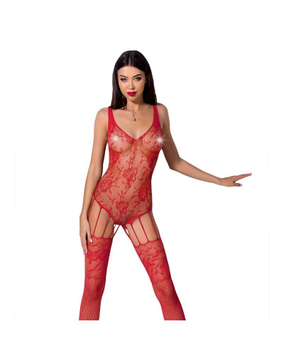 Ажурный бодистокинг с имитацией чулок Passion BS074 red - Фото №1