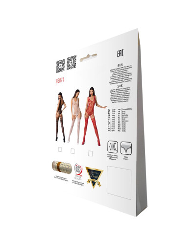 Ажурный бодистокинг с имитацией чулок Passion BS074 red - Фото №5