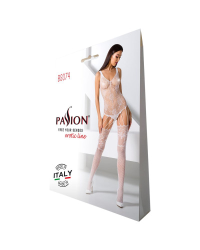 Ажурний бодістокінг з імітацією панчіх Passion BS074 white - Фото №4