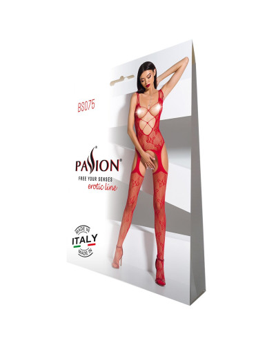 Відвертий бодістокінг з глибоким декольте Passion BS075 red - Фото №5
