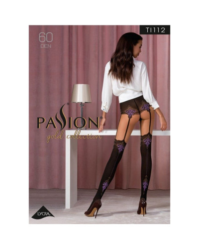 Колготки с эффектом чулок на подвязках Passion TI112 3/4 (60/20 den), nero-violet - Фото №4
