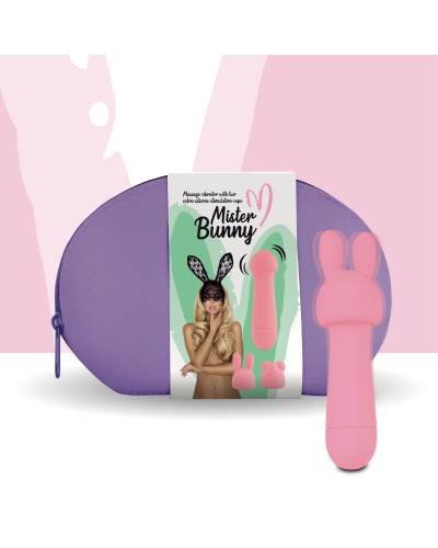 Мини-вибратор FeelzToys Mister Bunny Pink с двумя насадками - Фото №1