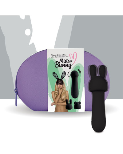 Мини-вибратор FeelzToys Mister Bunny Black с двумя насадками - Фото №1
