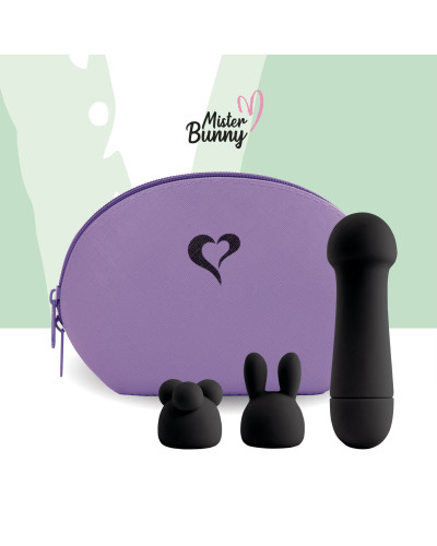 Мини-вибратор FeelzToys Mister Bunny Black с двумя насадками - Фото №4
