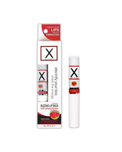 Стимулирующий бальзам для губ унисекс Sensuva - X on the Lips Strawberry с феромонами, клубника - Фото №1